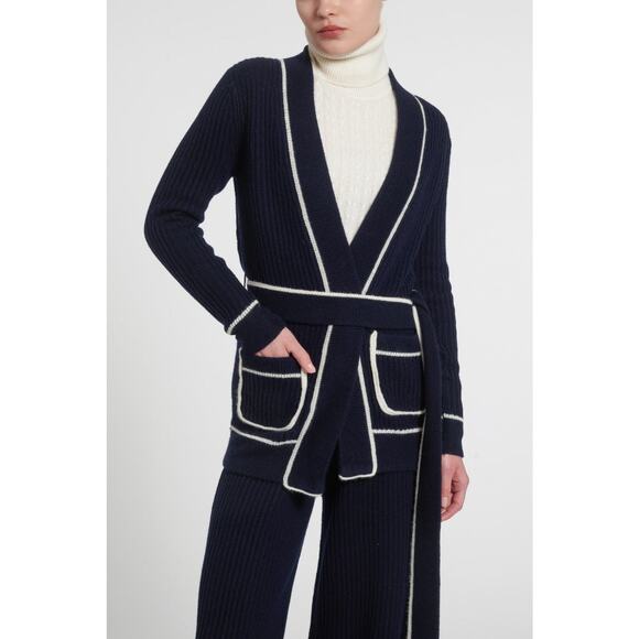 Madeleine Thompson Clover Cashmere Ribbed-Knit Cardigan - S - Navy - Picture 3 of 6